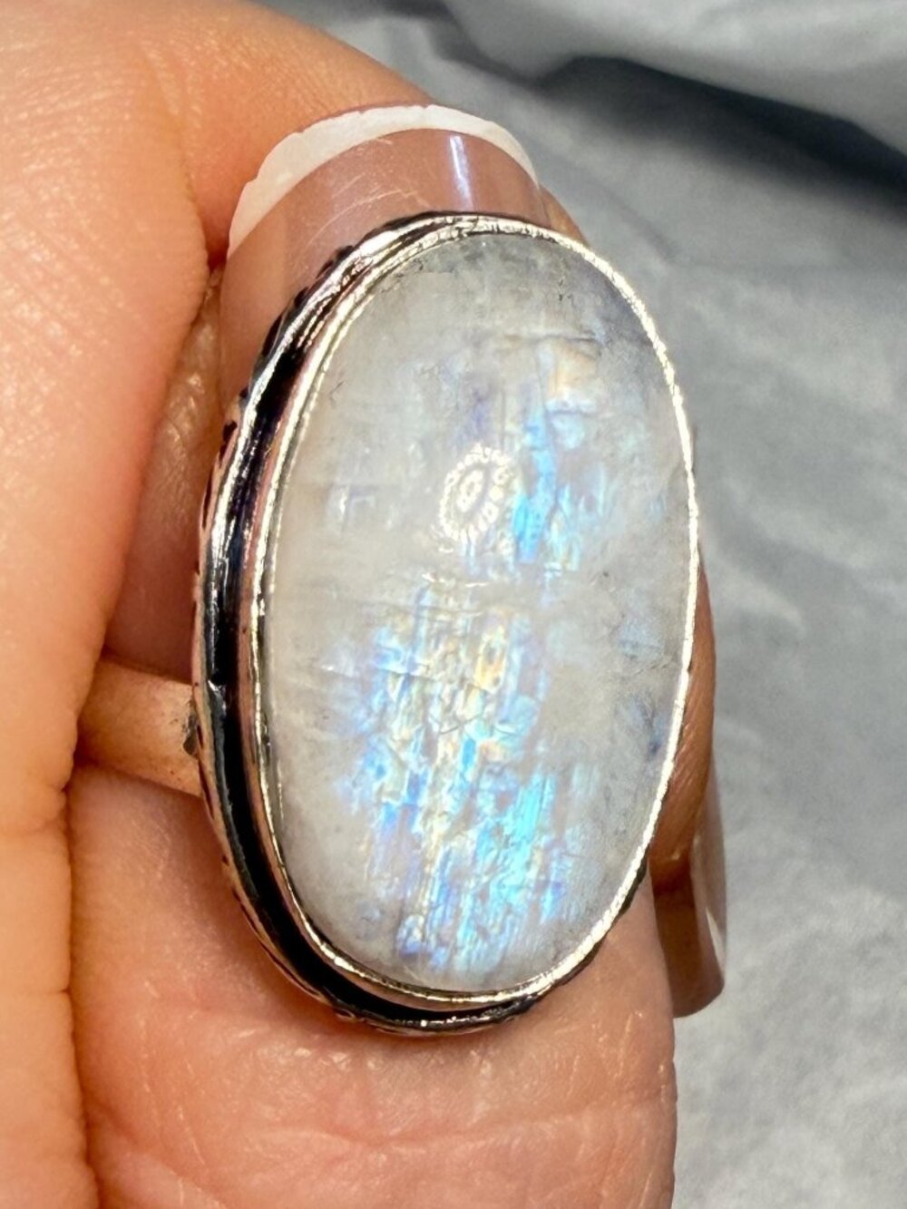 Moonstone Adjustable Ring Blue Flash OOAK Natural Gemstone